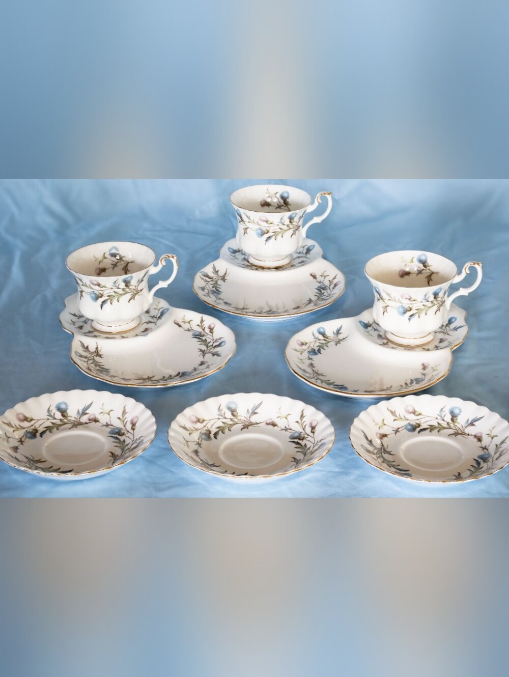 Beautiful Royal Albert Brigadoon Teacup & Saucers W/ Snack Dishes.England!